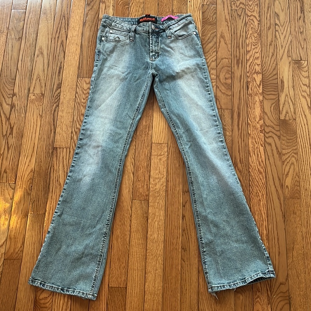 Y2K DollHouse Denim Jeans Flare Bootcut Distressed sz 9‎ 28” Stretch mcbling